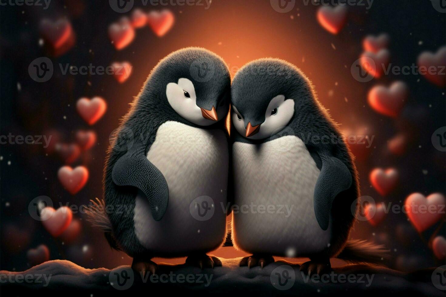 Adorable penguin couple, a perfect choice for a February 14th card AI Generated photo