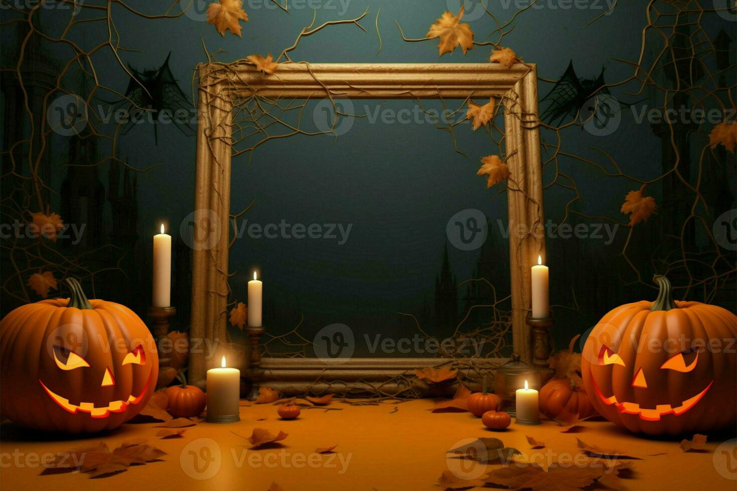 Square frame against a captivating Halloween themed background, ready for your content AI Generated photo