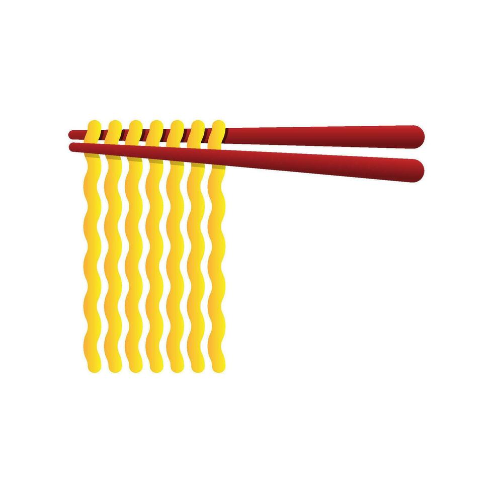 Noodle held by two chopsticks, Asian fast food. Chopsticks and noodle, Chinese, Japanese, Asian cuisine, cartoon vector illustration isolated on white background.