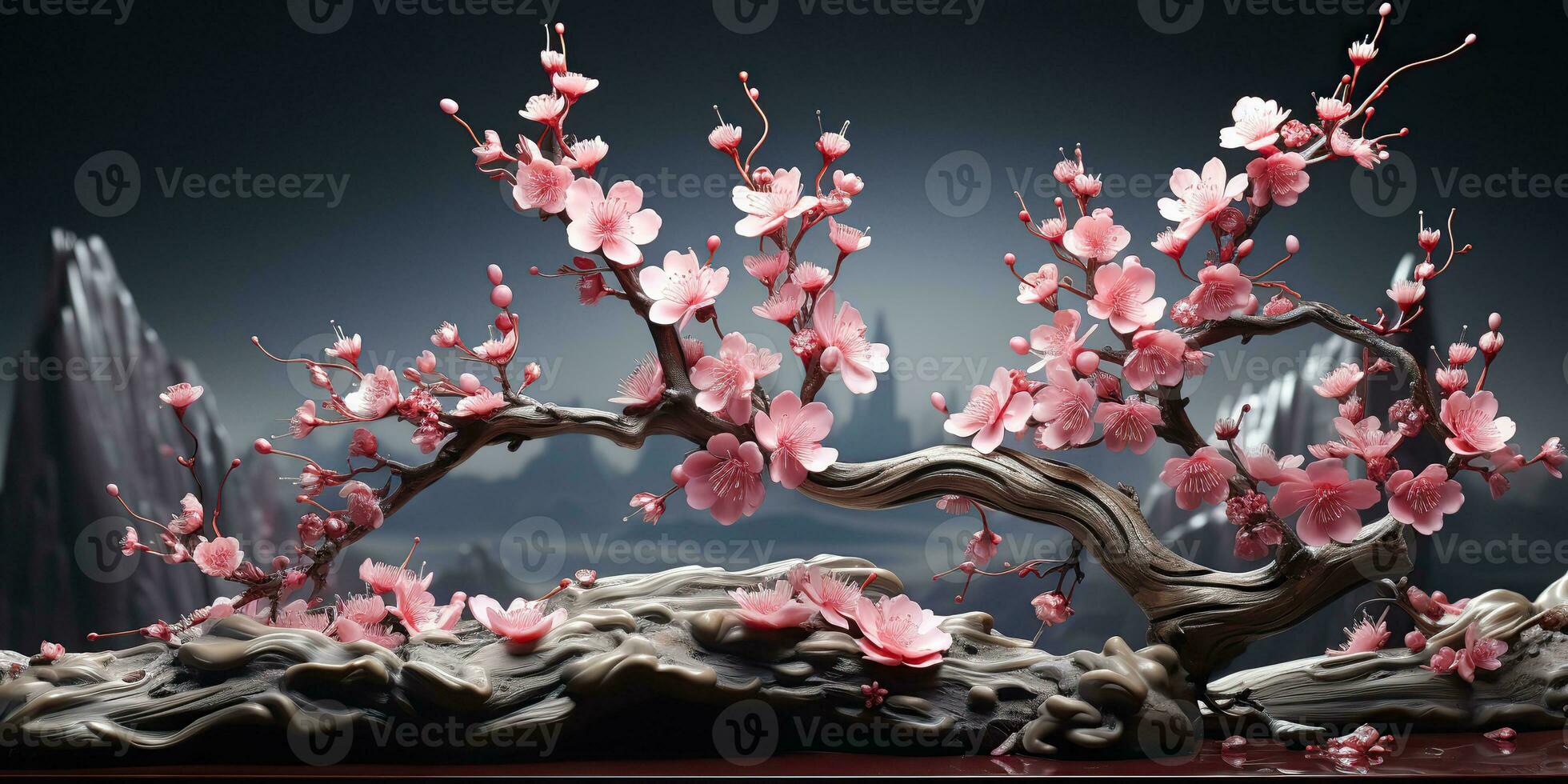 AI Generated. AI Generative. Asian Japanese flower plant sakura cherry blossom little tree decoration. Graphic Art photo