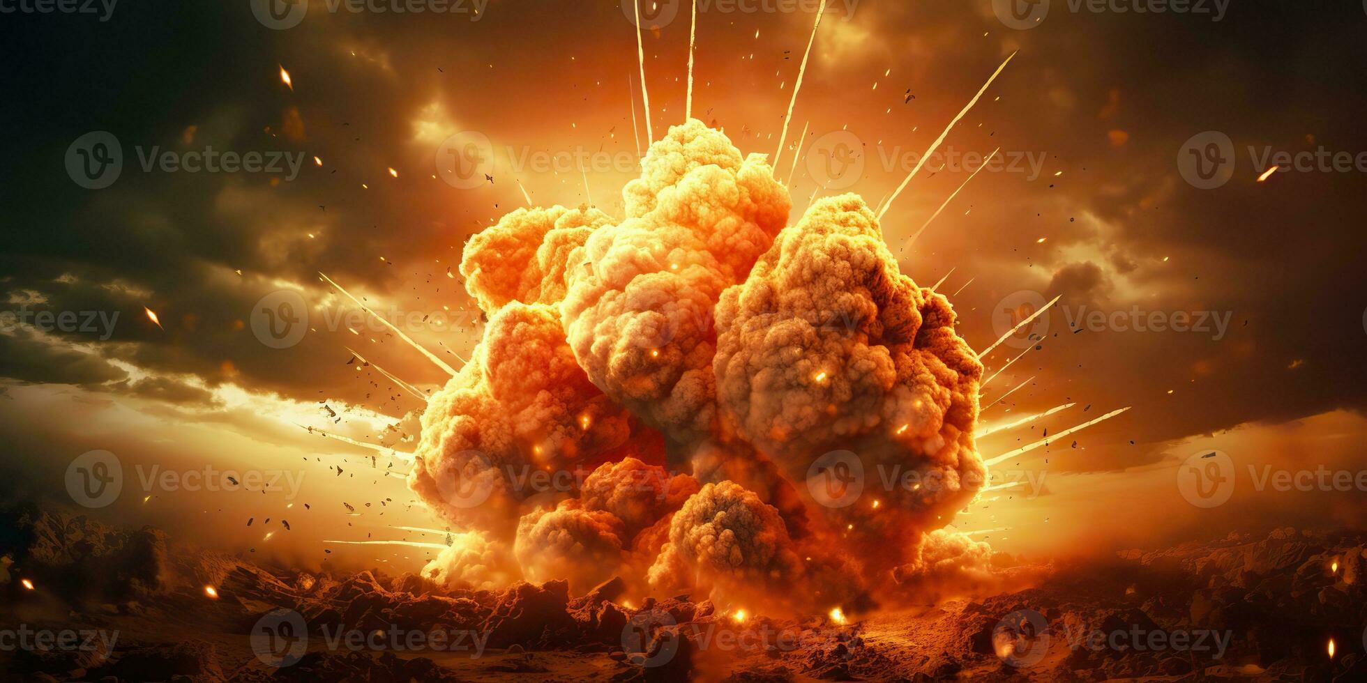 AI Generated. AI Generative. Nuclear atomic explosion boom mushroom fire flame smoke apocalypse detonation. Graphic Art photo