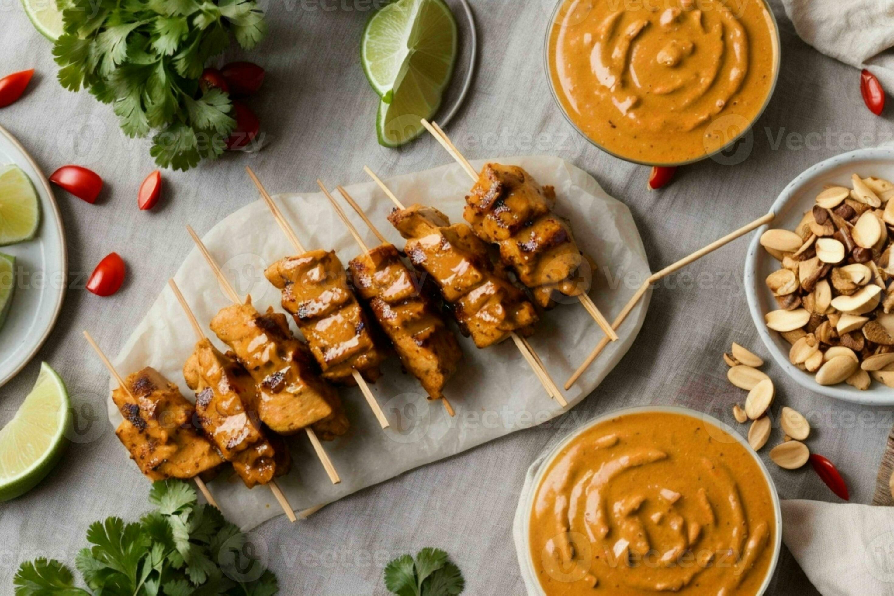 Satay with peanuts sauce. Pro Photo 29371428 Stock Photo at Vecteezy