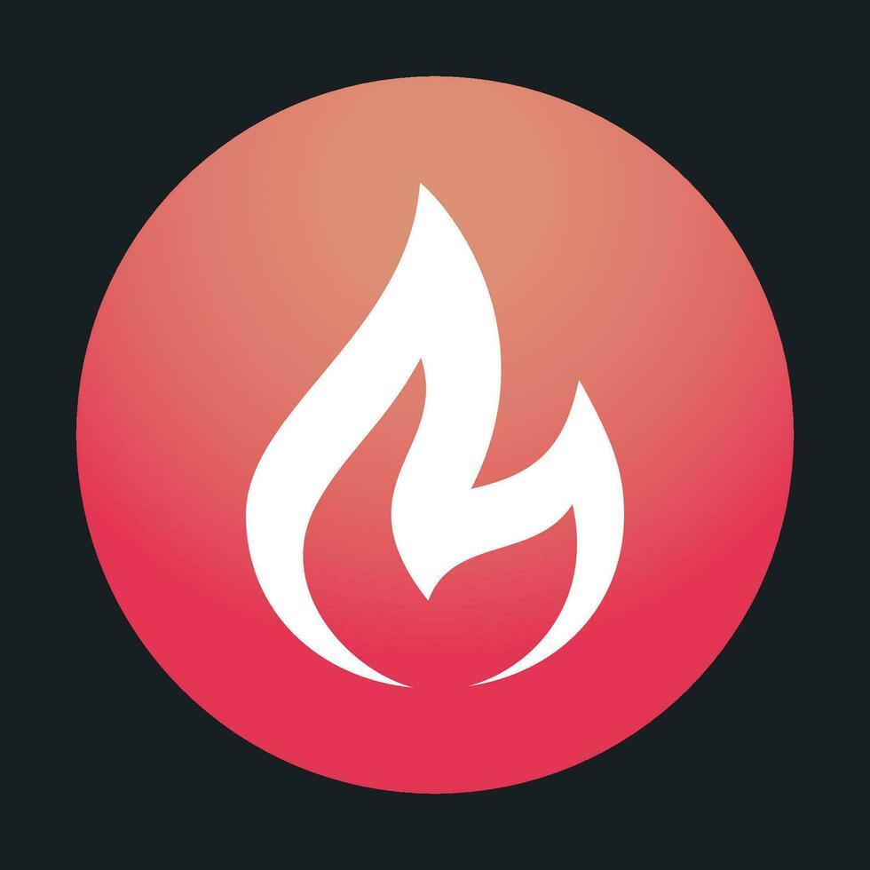 blanco silueta de un ardiente fuego en un rojo botón vector