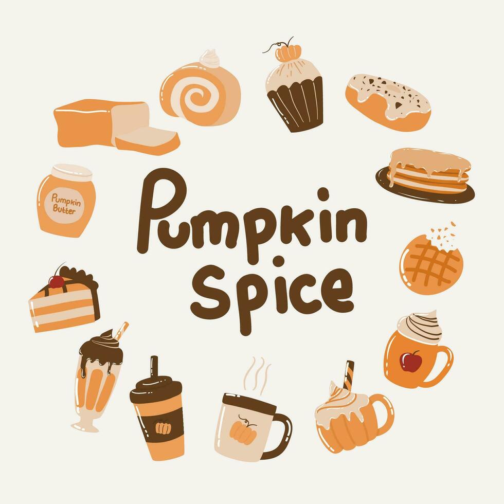 Set collection of pumpkin spice vector