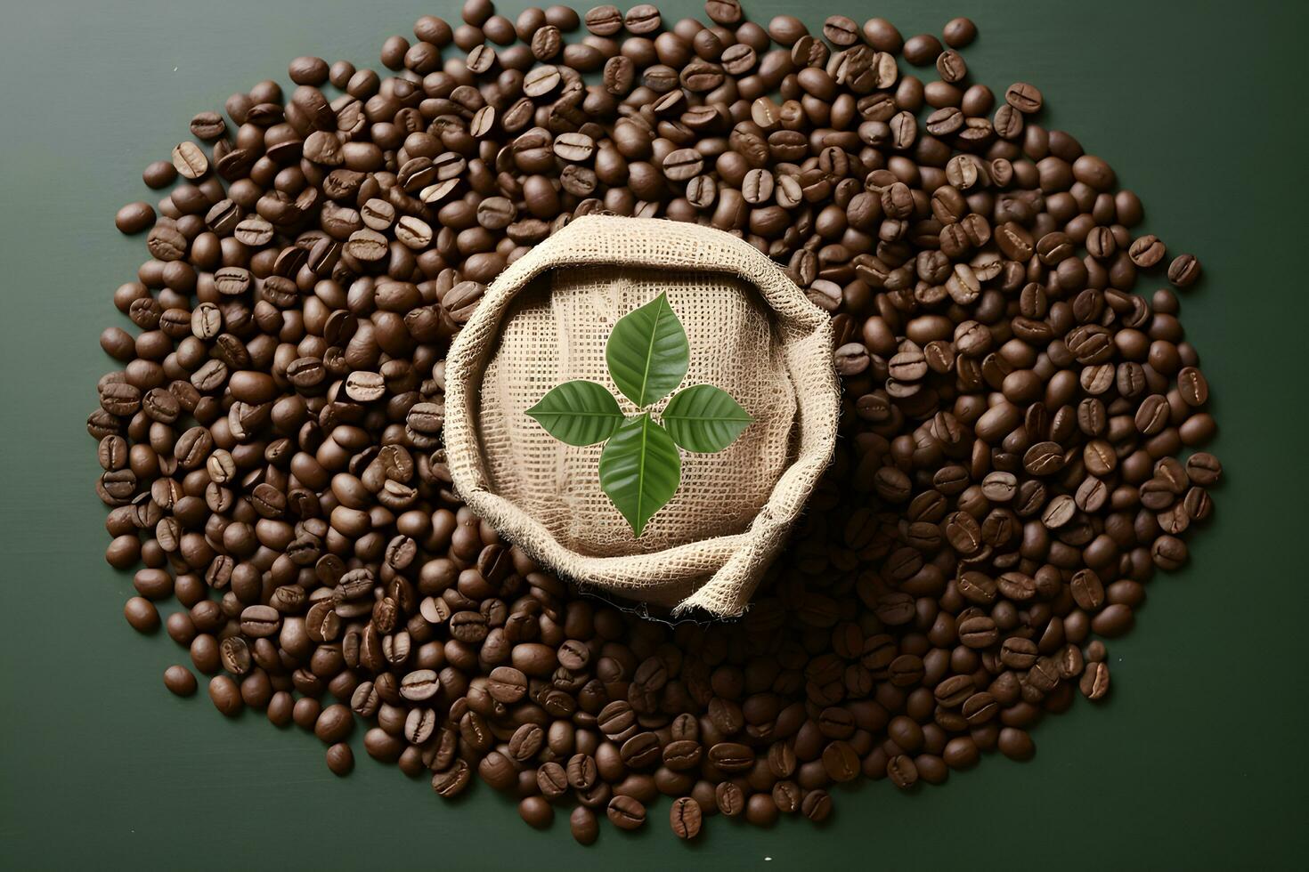 Cup of coffee with coffee beans and leaf. Generative ai photo