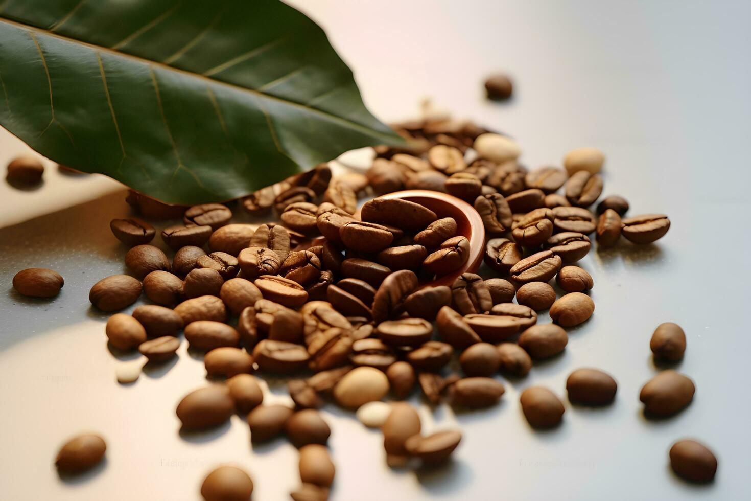 Cup of coffee with coffee beans and leaf. Generative ai photo