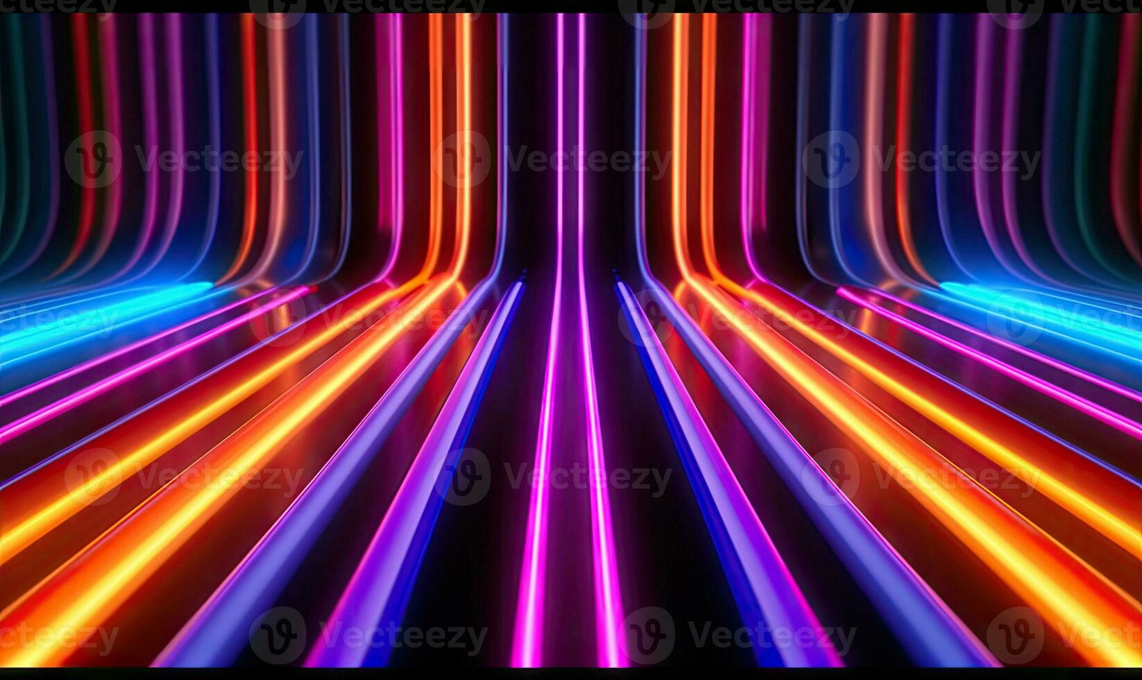 Neon futuristic flashes on black background. Motion light lines backdrop. For banner, postcard, book illustration. Created with generative AI tools photo