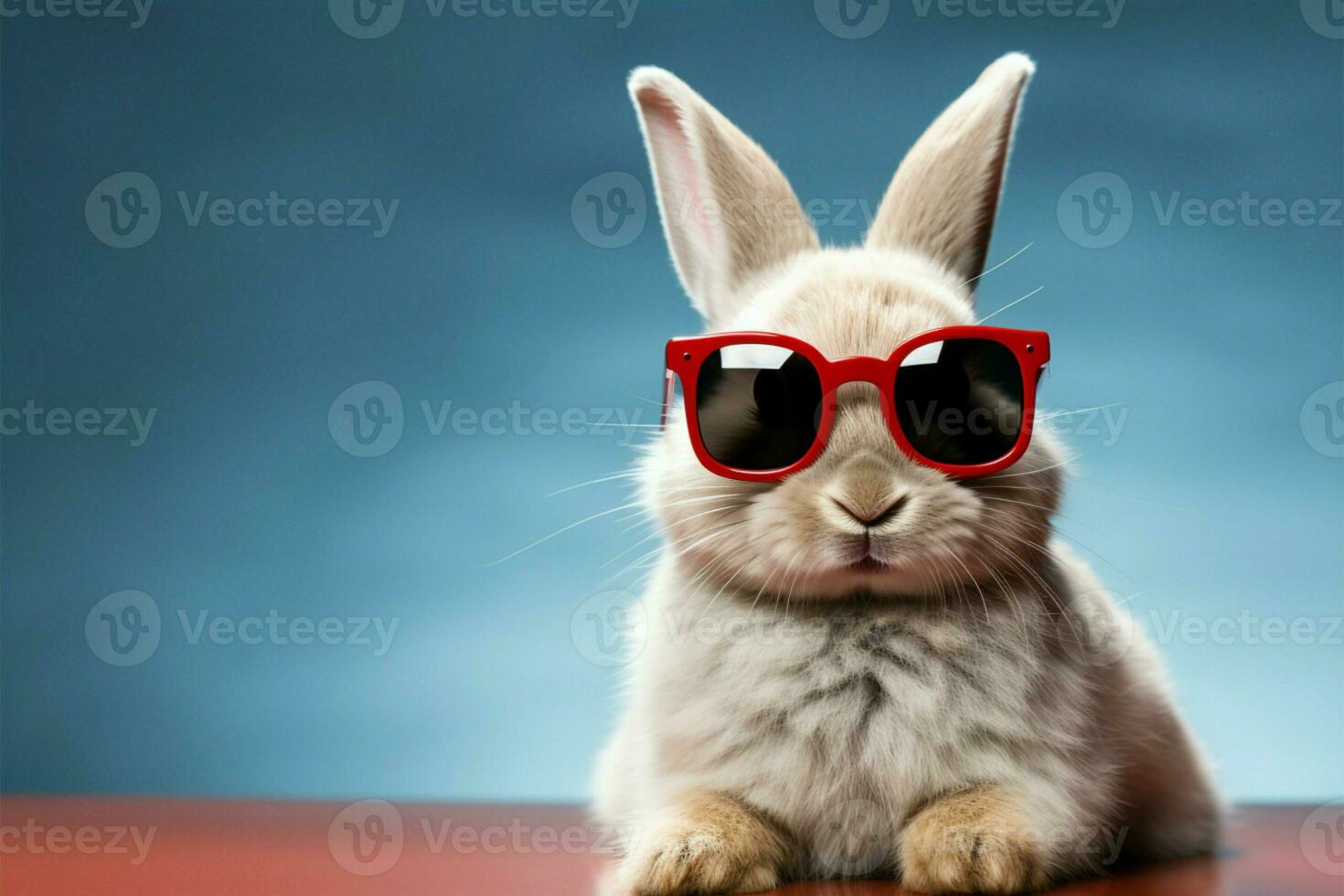 Cool glasses wearing bunny poses against a clean, isolated setting AI Generated photo