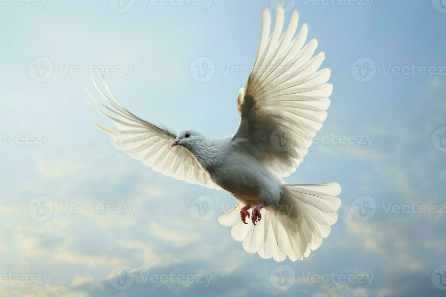 Bird in mid air white feathered homing pigeon soaring gracefully AI Generated photo