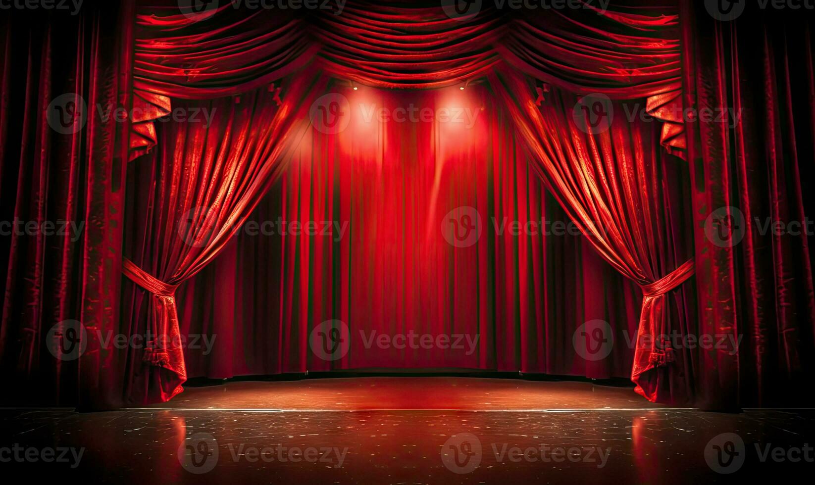 Theater stage red curtains wallpaper. Created with generative AI tools photo