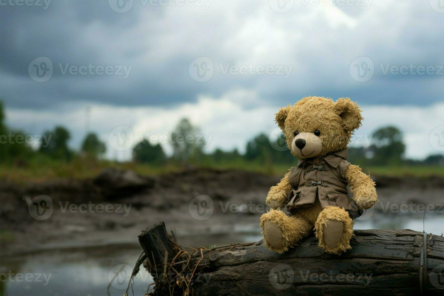 hora desgastado oso muñeca exuda melancolía, recordativo de pasado dias ai generado foto