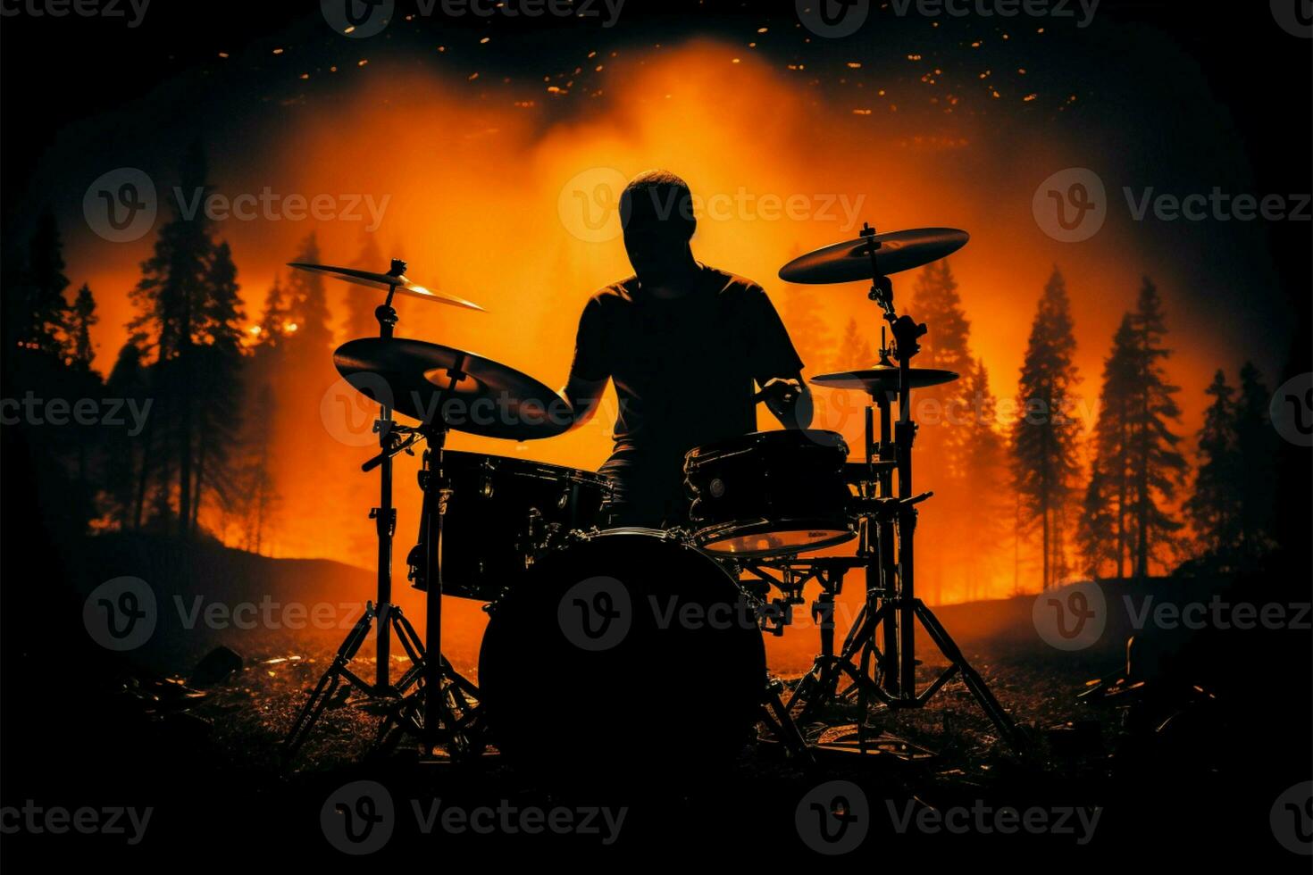 Drummers energy shines in silhouette against bold black backdrop AI Generated photo