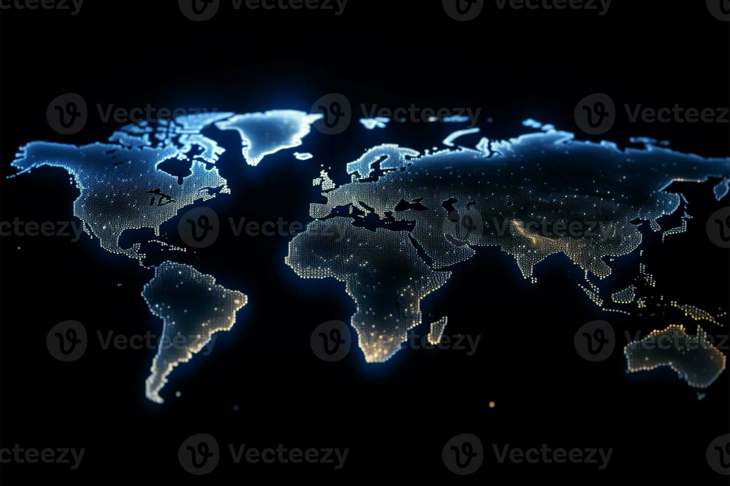 Luminous dots form abstract world map, embodying the globalization concept AI Generated photo