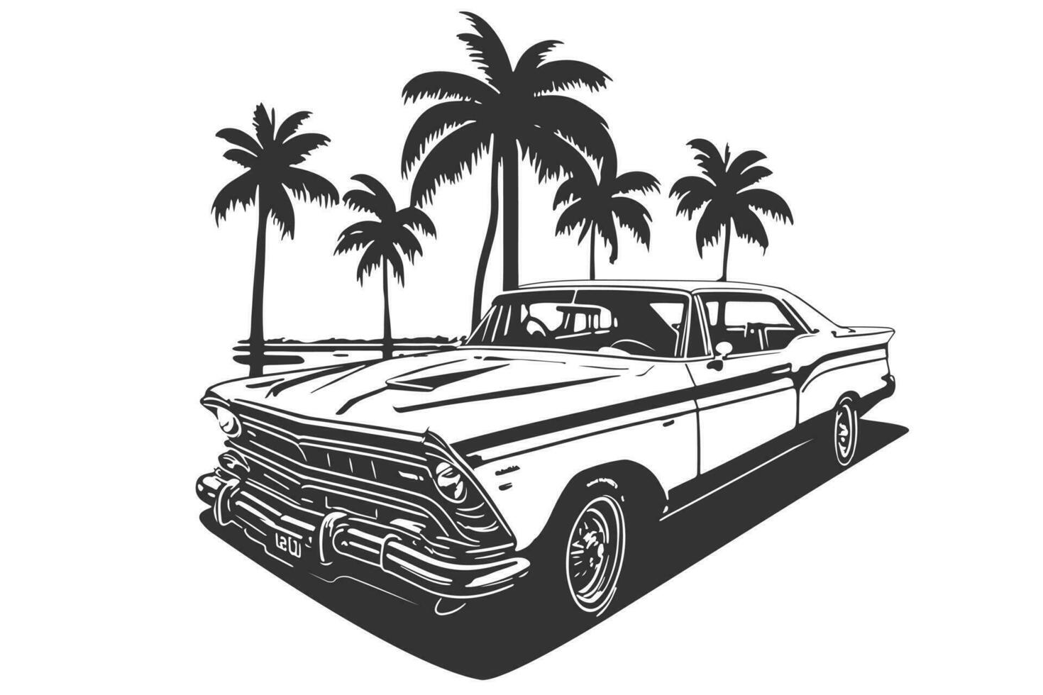 Classic american car style. Vintage vehicle vector illustration. Modern print design of retro machine.