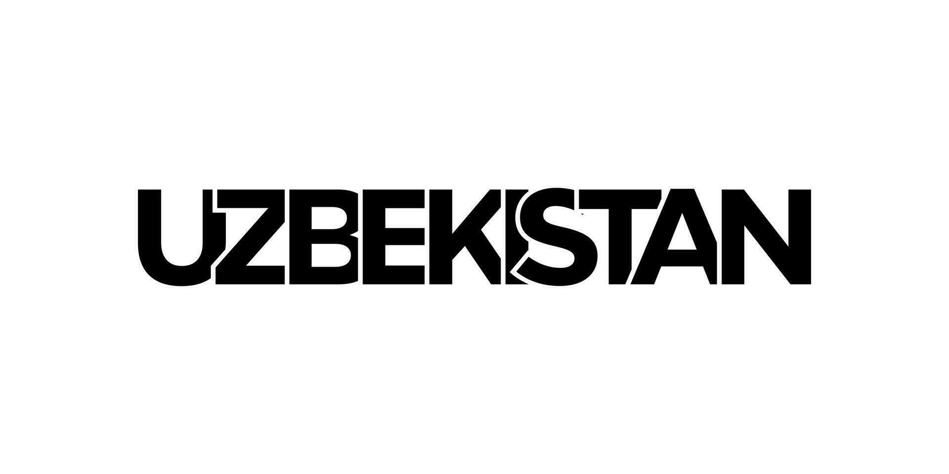 Uzbekistan emblem. The design features a geometric style, vector illustration with bold typography in a modern font. The graphic slogan lettering.