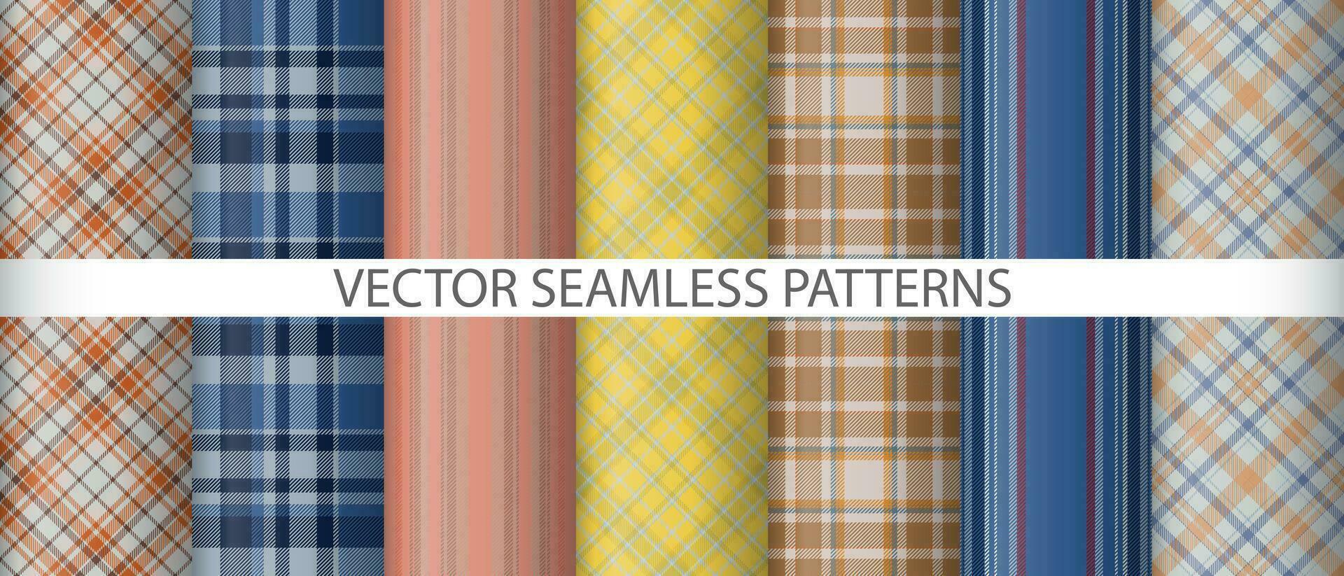 Set vector seamless textile. Pattern background texture. Tartan plaid check fabric.