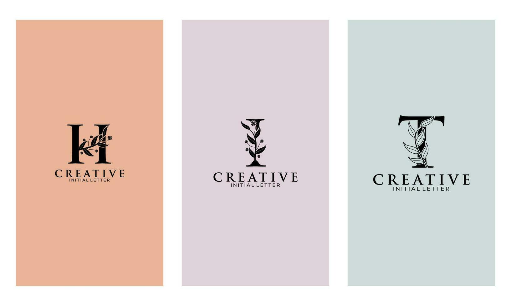 Set of Botanical Minimalistic Initial Letter H, I, T Logo Vector Template