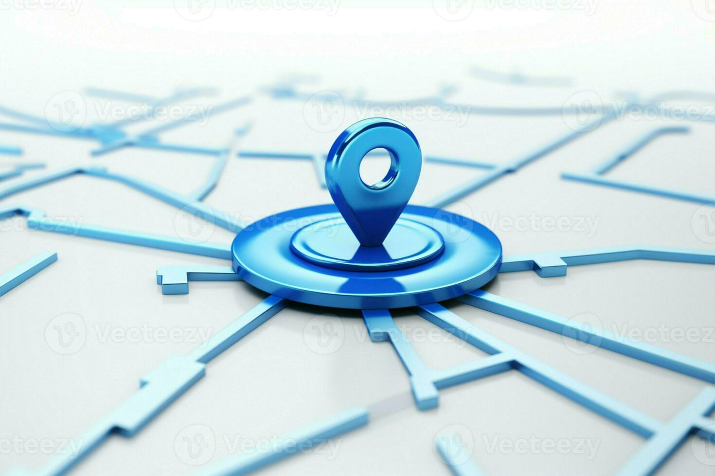Tracking emblem. Blue location icon conveys GPS navigation on white AI Generated photo