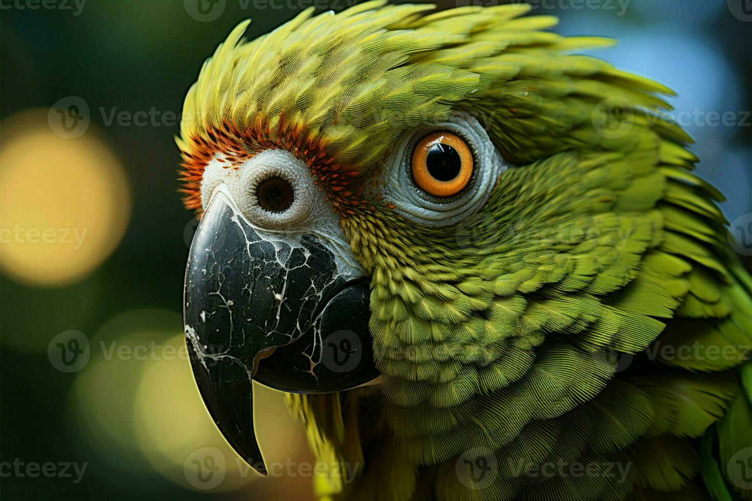 Vibrant green Newtons parakeet parrot captured in striking shallow focus AI Generated photo