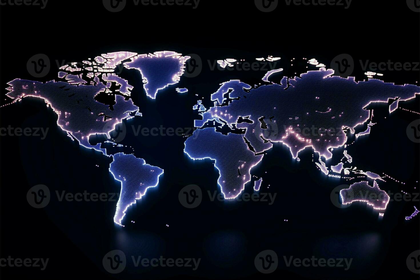 Neon dots shape world map, vividly portraying the essence of globalization AI Generated photo