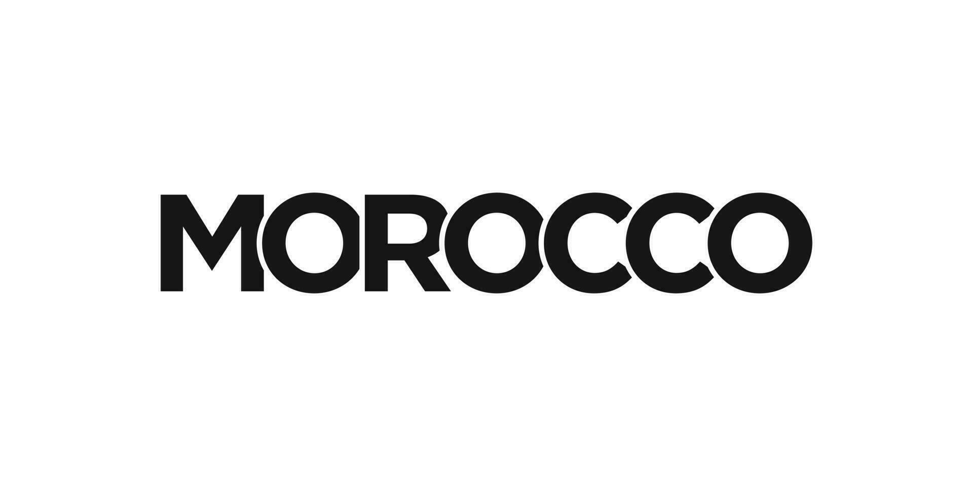 Morocco emblem. The design features a geometric style, vector illustration with bold typography in a modern font. The graphic slogan lettering.