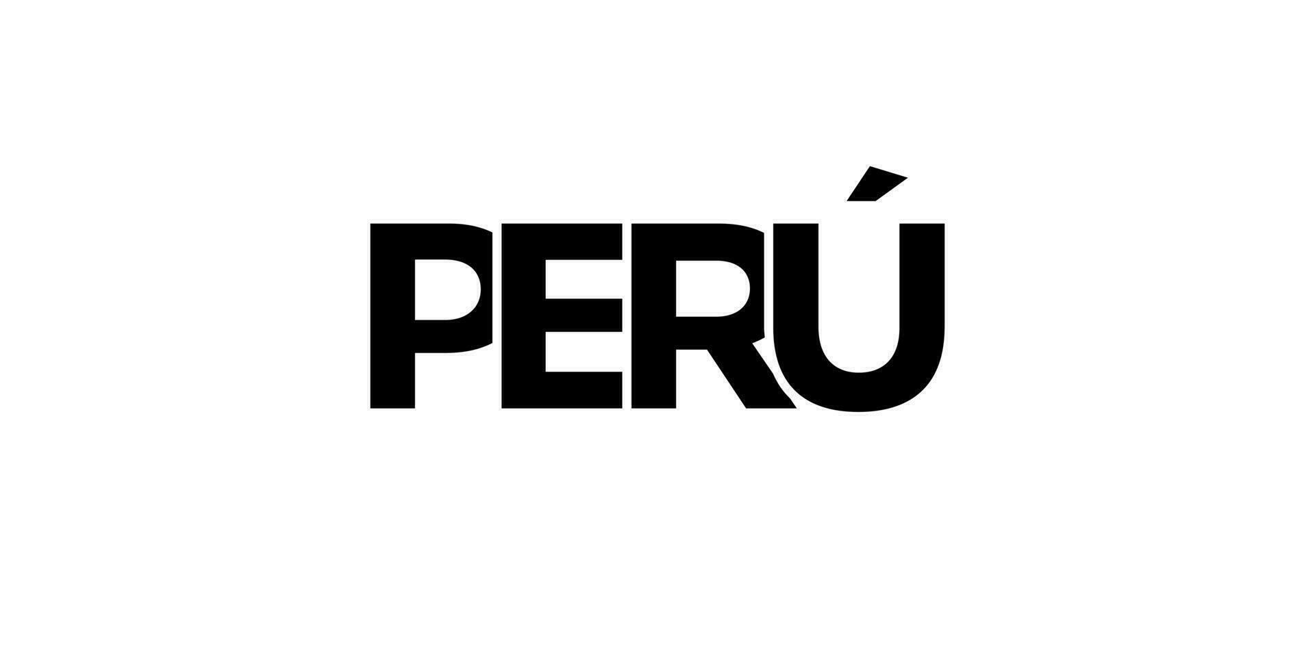 Peru emblem. The design features a geometric style, vector illustration with bold typography in a modern font. The graphic slogan lettering.