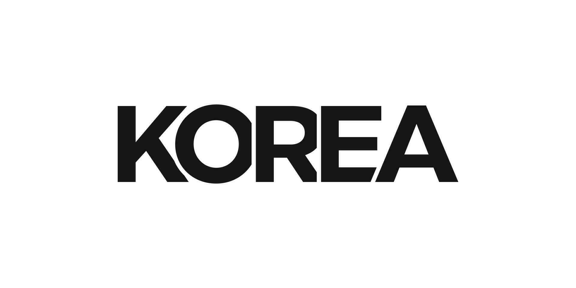 Korea emblem. The design features a geometric style, vector illustration with bold typography in a modern font. The graphic slogan lettering.