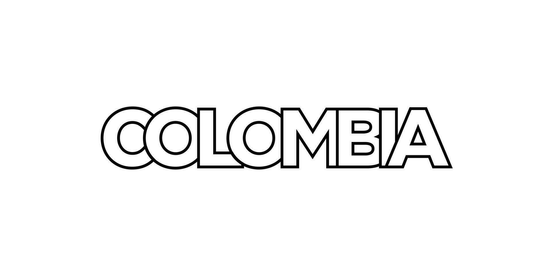 Colombia emblem. The design features a geometric style, vector illustration with bold typography in a modern font. The graphic slogan lettering.