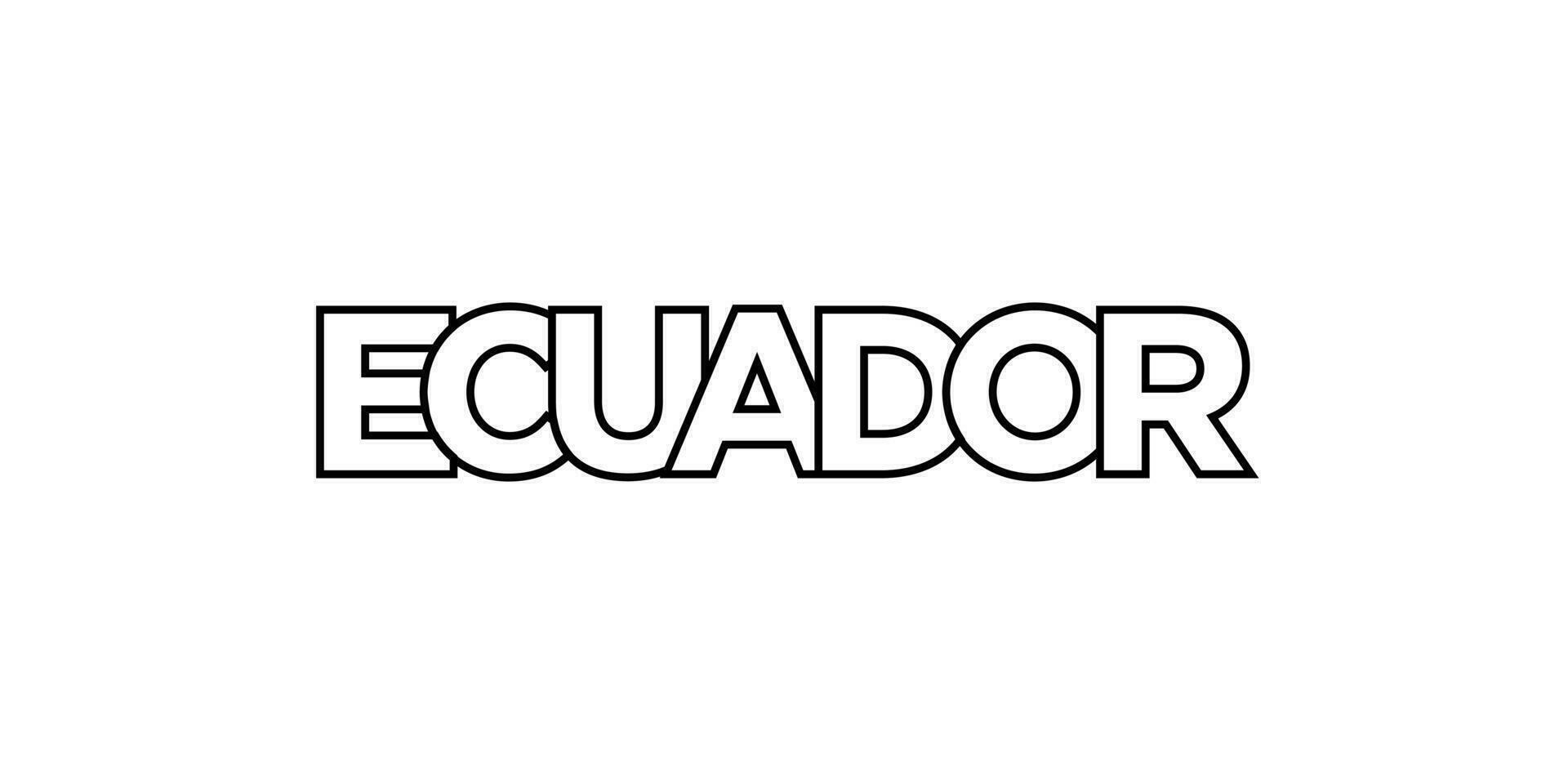 Ecuador emblem. The design features a geometric style, vector illustration with bold typography in a modern font. The graphic slogan lettering.