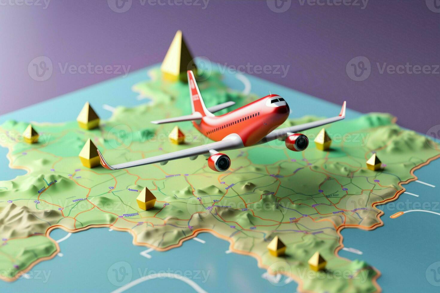 Airplane pin GPS. 3D world map icon for seamless navigation concept AI Generated photo