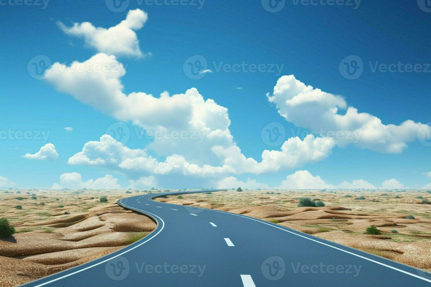 3D illustration of a skyward highway with clouds in isolation AI Generated photo
