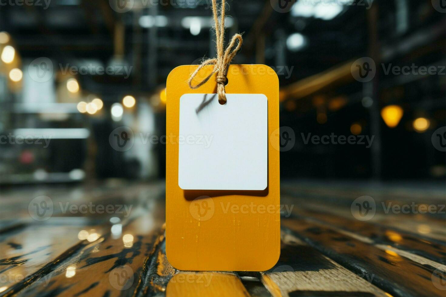 a white tag with a yellow tag hanging from it AI Generated photo