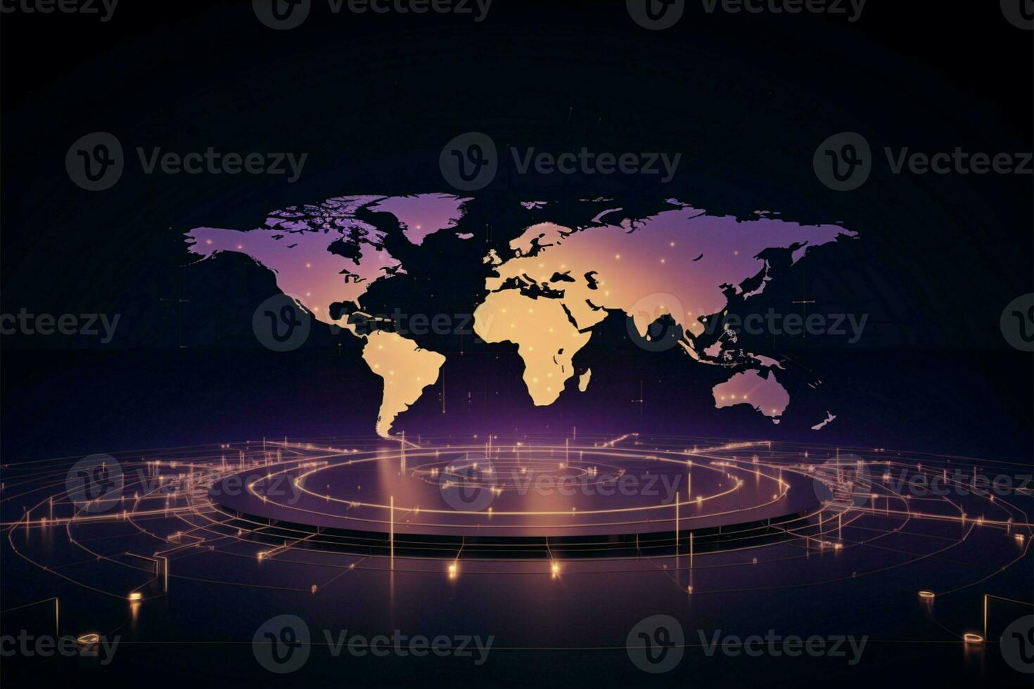 Technological 3D backdrop featuring a prominent world map element AI Generated photo