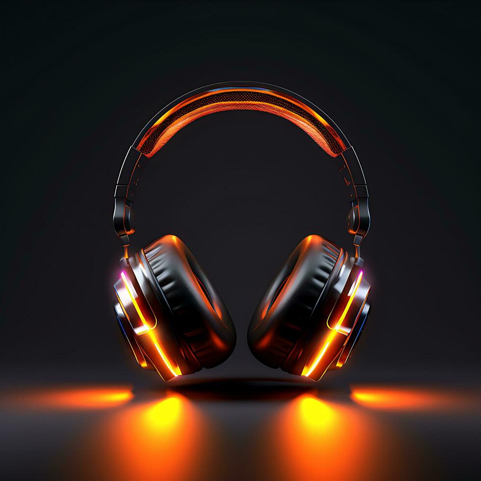 Colorful Gaming Shiny headset and Beautiful neon lights headphones photo