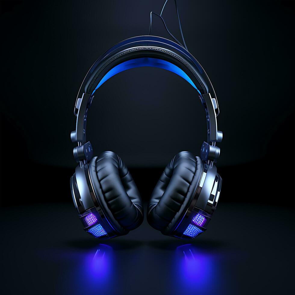 Colorful Gaming Shiny headset and Beautiful neon lights headphones photo