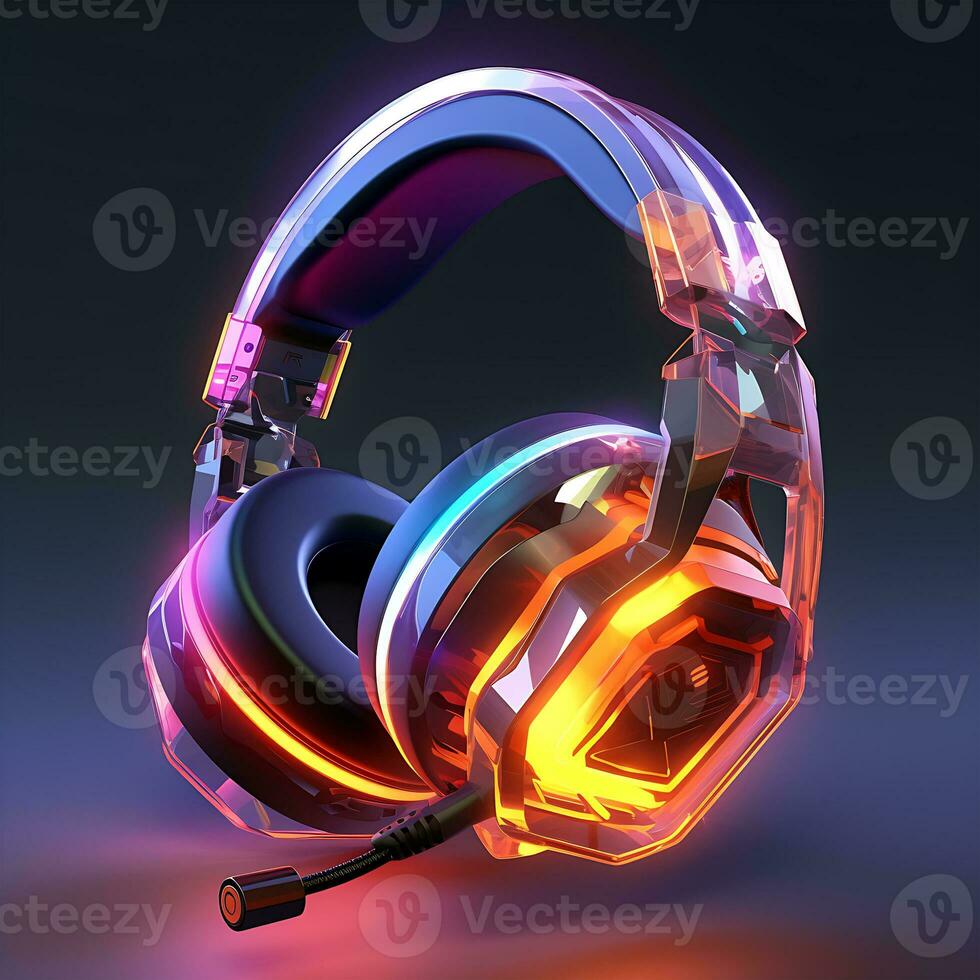 Colorful Gaming Shiny headset and Beautiful neon lights headphones photo