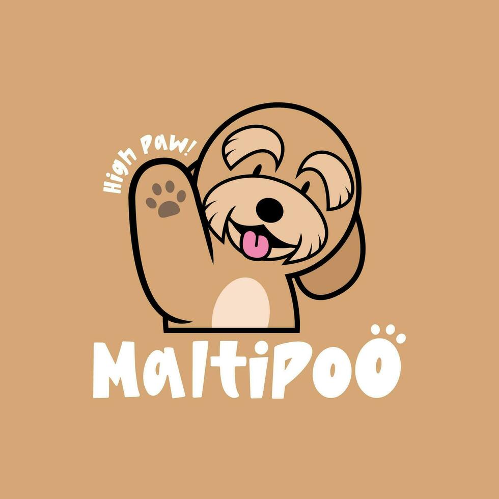 CUTE MALTIPOO DOG IS GIVING HIGH FIVE CARTOON LOGO vector