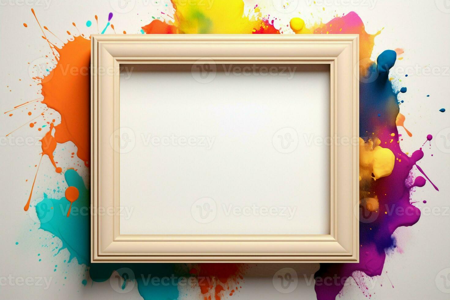 Vibrant frame mockup on white, energized by colorful accents AI Generated photo