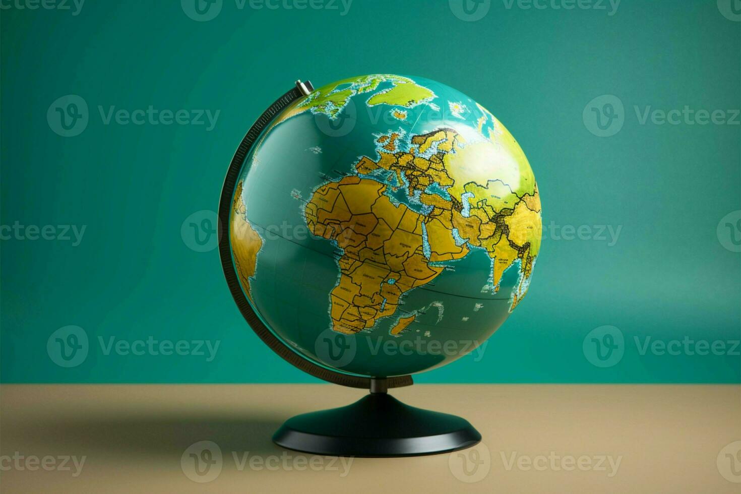 Isolated world globe on a green background, symbolizing Earth conservation AI Generated photo