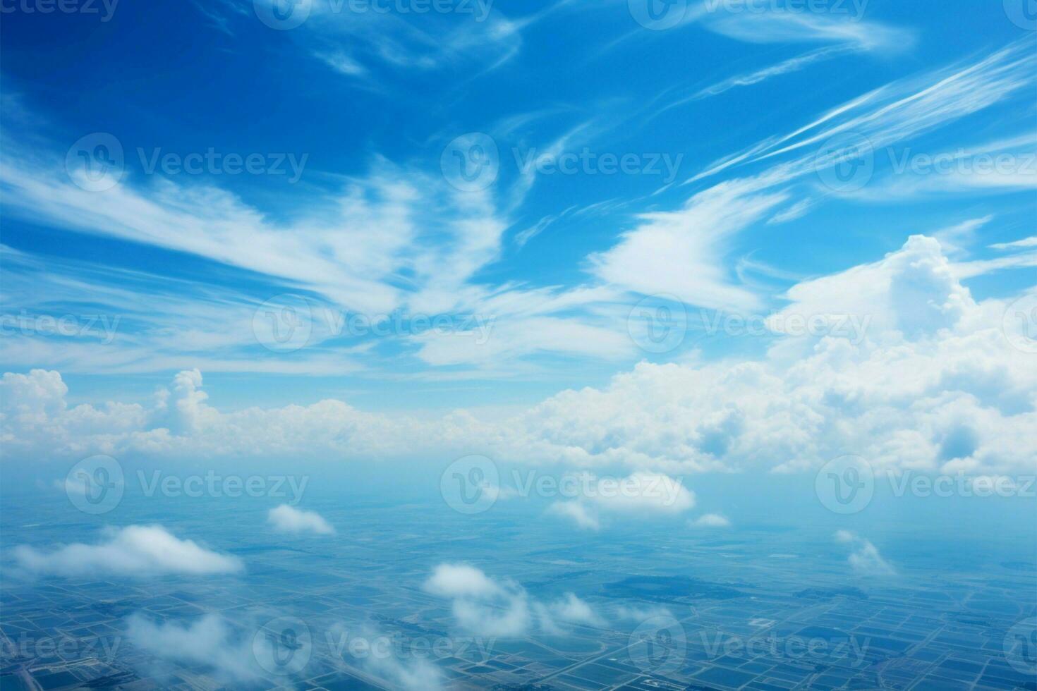 Textured blue sky background with wispy, cloud like patterns AI Generated photo