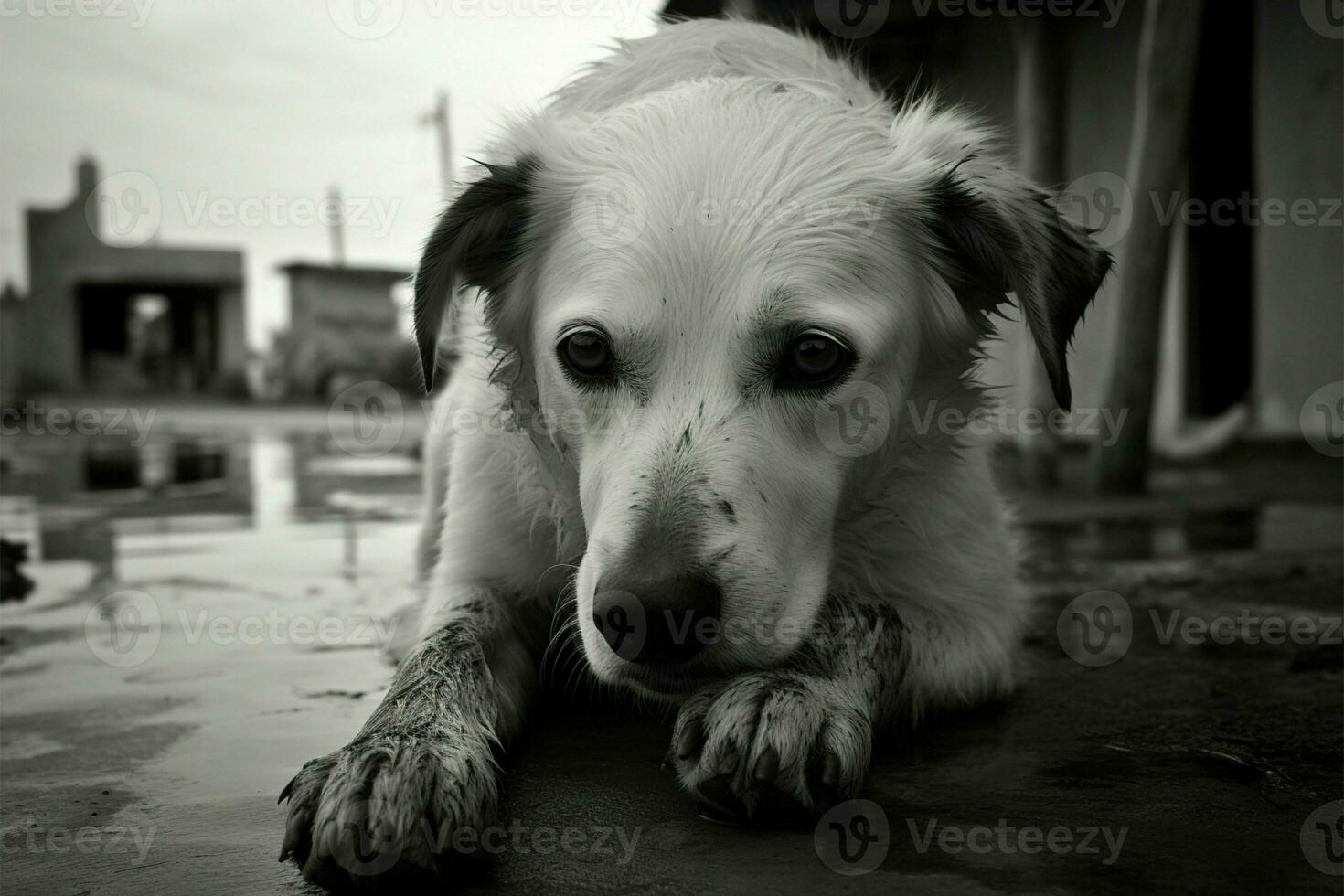 Monochrome dogs embody Thai melancholy amidst tropical depressions aura AI Generated photo