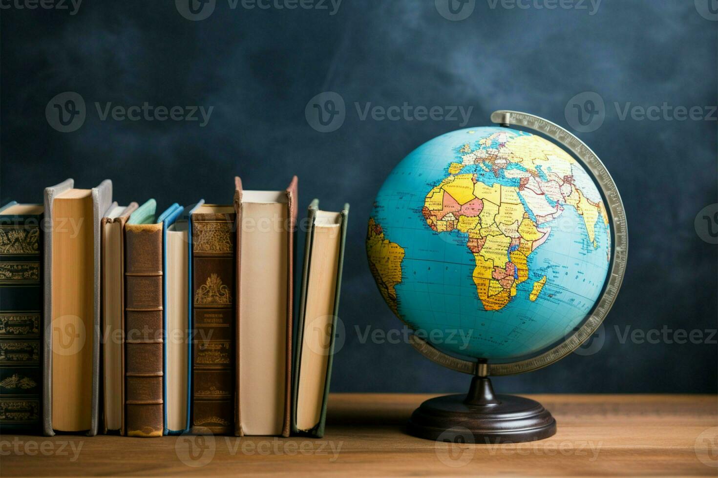 Books and a globe come together in a colorful composition AI Generated photo