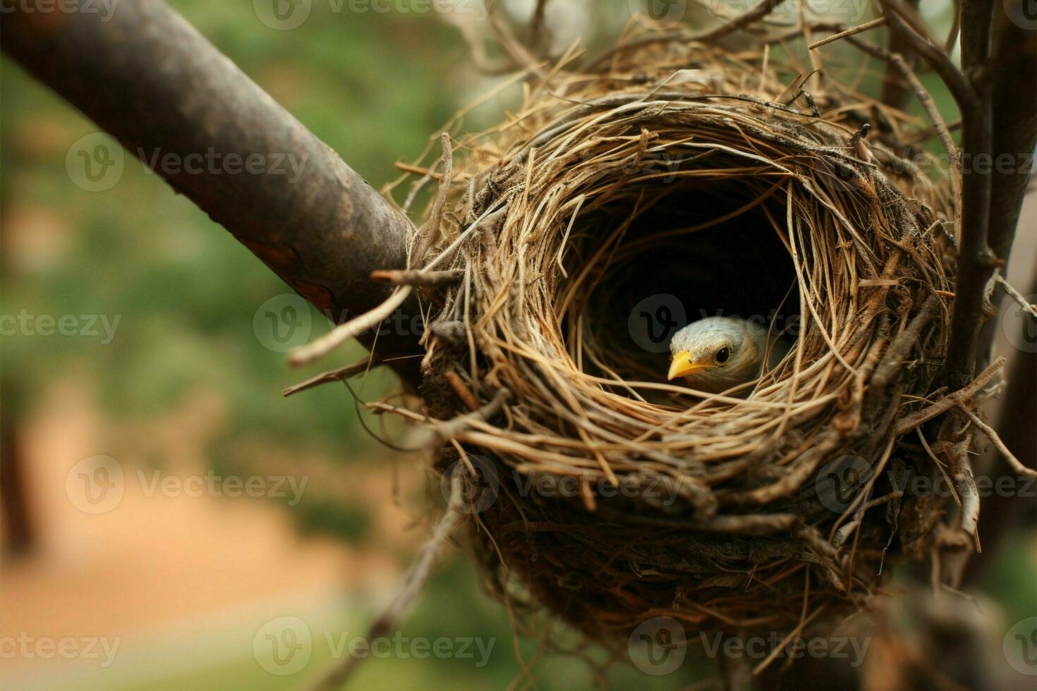 Birds nest cradled in a tree AI Generated photo