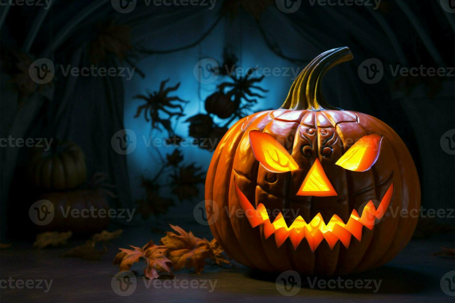 Halloween poster mock up featuring a dynamic 3D rendered pumpkin design AI Generated photo