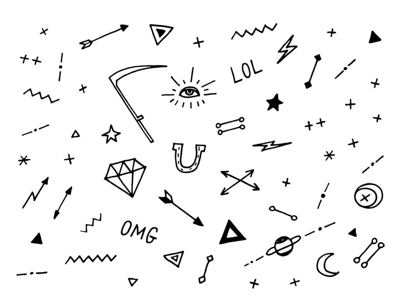 a black and white set of drawn tattoo symbols vector
