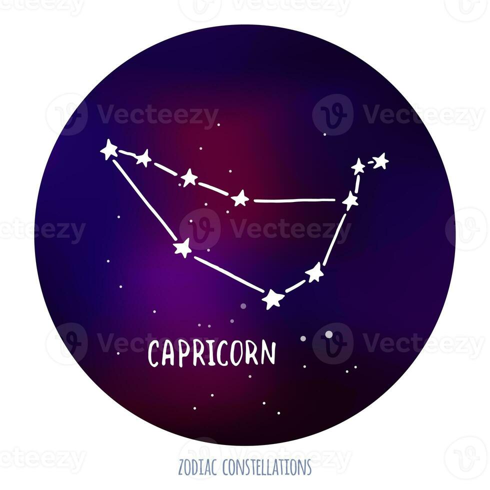 Capricorn vector sign. Zodiacal constellation made of stars on space background. photo