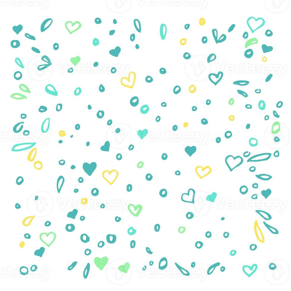 Set of tiny hand drawn hearts, spots, circles and drops for Valentines Day photo
