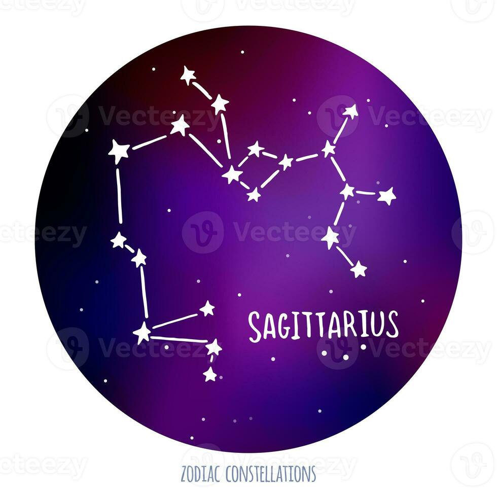 Sagittarius vector sign. Zodiacal constellation made of stars on space background. photo