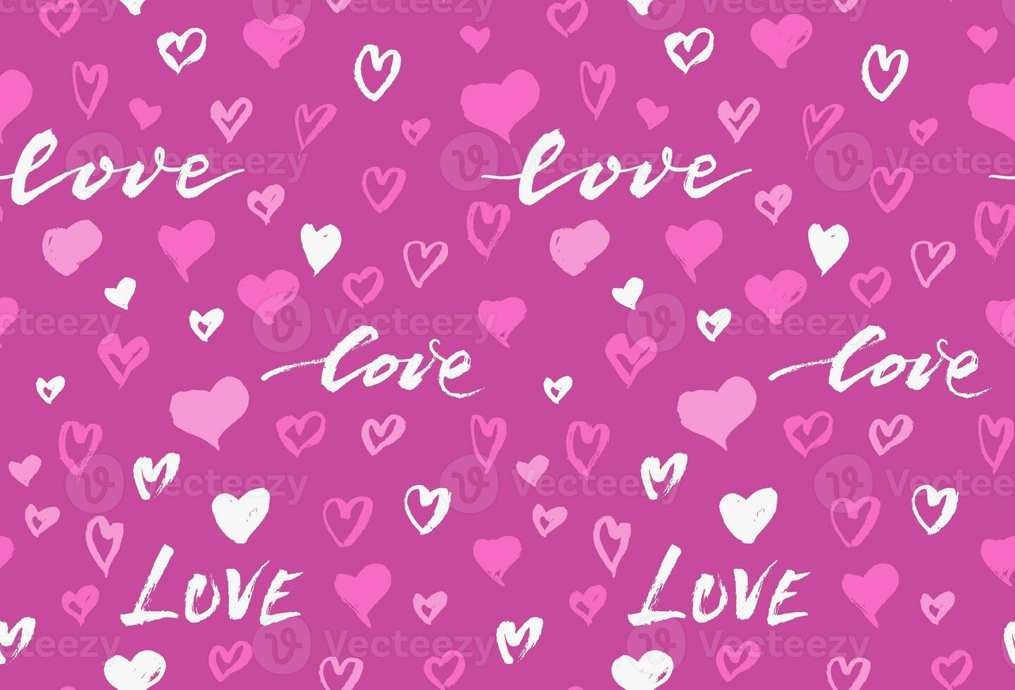 Seamless background pattern with hand drawn textured pink hearts photo