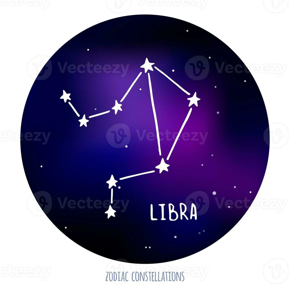 Libra vector signo. zodiacal constelación hecho de estrellas en espacio antecedentes. foto